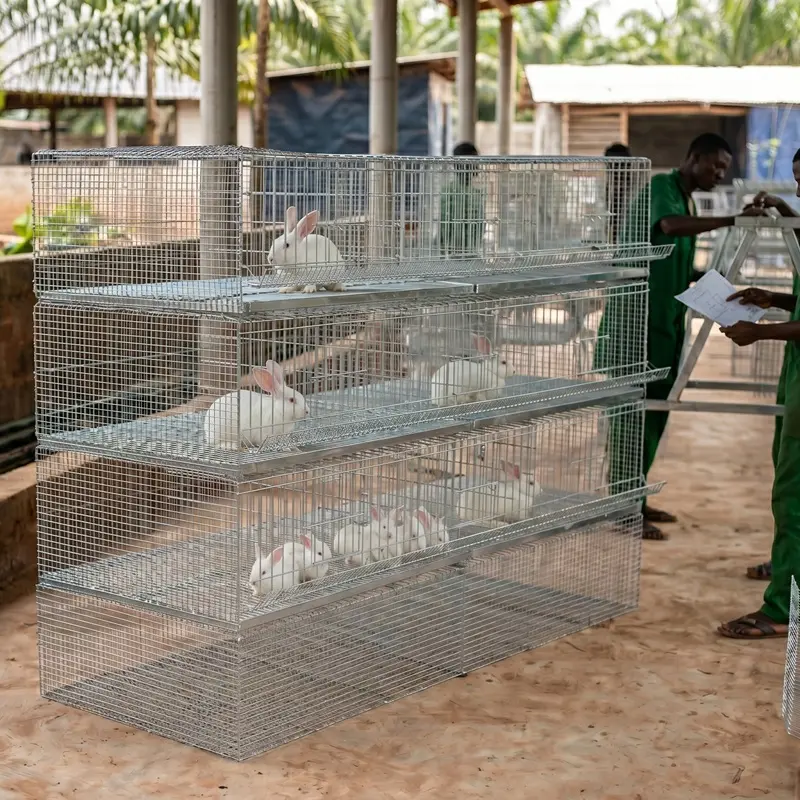 Cages Modernes Galvanisées pour Lapins - 10 Compartiments — Équipements d'élevage