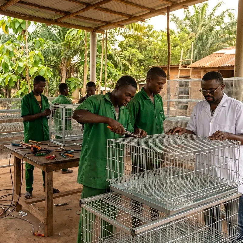 Atelier de fabrication de cages galvanisées de la Ferme École OLOUWACHEGOUN